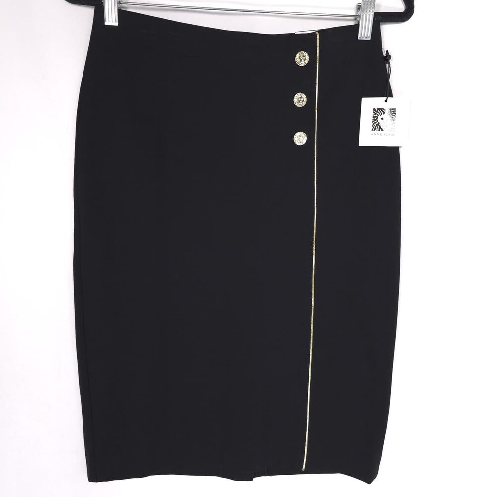 ANNE KLEIN‎ Womens New Pencil Skirt XS Gold Buttons Black Business 11212571-169